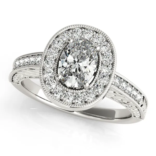 18K White Gold Oval Halo Engagement Ring Root Jewelers Medford, OR