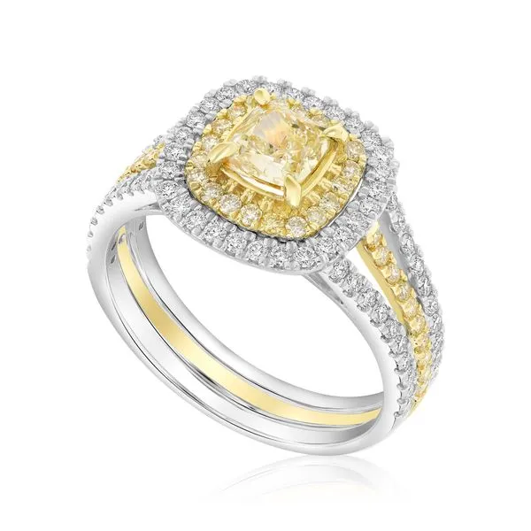 GIA Certified Double Halo Yellow Diamond Engagement Ring 1.62 carat Image 3 Carroll's Jewelers Fort Lauderdale, FL