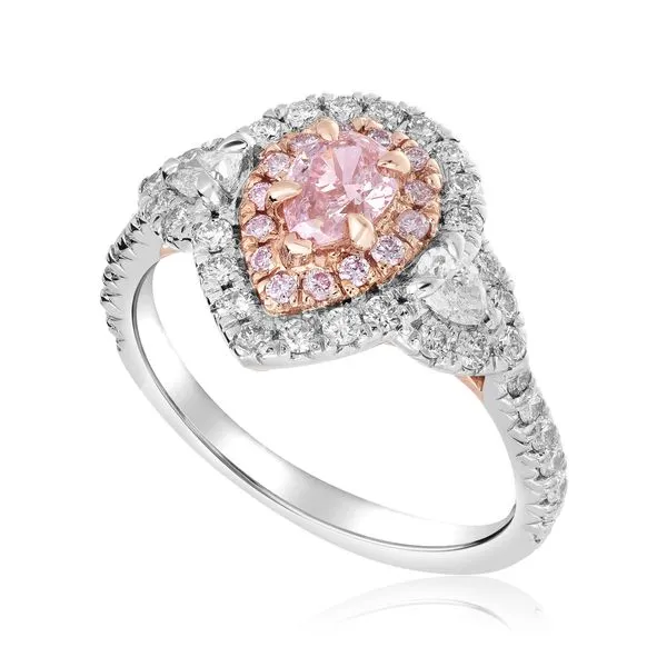 GIA Certified 0.43 Carat Fancy Pink Diamond Handmade Halo with Pear Shapes Ring Carroll's Jewelers Fort Lauderdale, FL