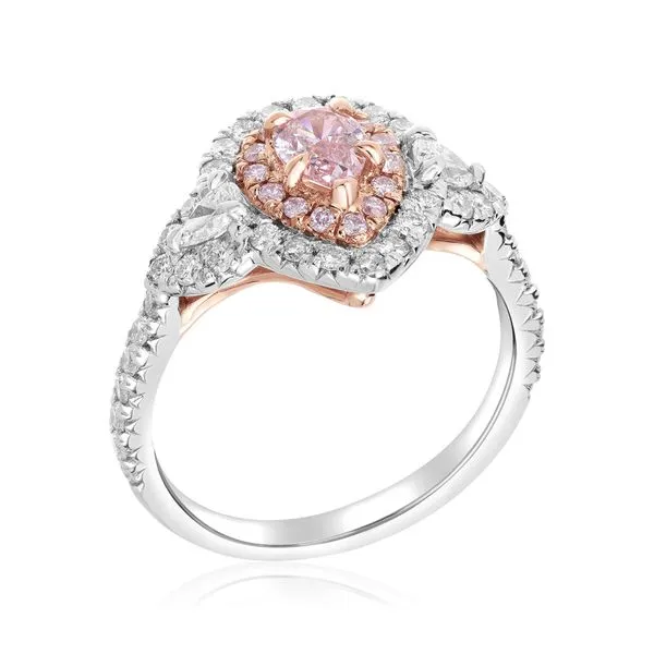 GIA Certified 0.43 Carat Fancy Pink Diamond Handmade Halo with Pear Shapes Ring Image 3 Carroll's Jewelers Fort Lauderdale, FL
