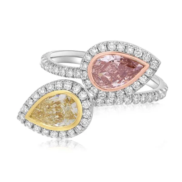 GIA Certified Fancy Pink and Yellow Pear Shape Diamond Bypass Platinum Rare Ring Image 3 Carroll's Jewelers Fort Lauderdale, FL