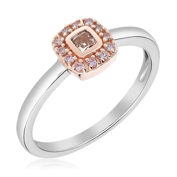 Special 0.12 Carat Natural Fancy Pink Cushion Diamond with Argyle Pink Diamond Halo Ring Image 2 Carroll's Jewelers Fort Lauderdale, FL