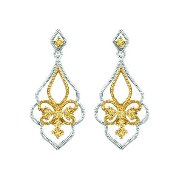 Floral Drop Yellow Gold and Yellow Diamond Sterling Earring Carroll's Jewelers Fort Lauderdale, FL