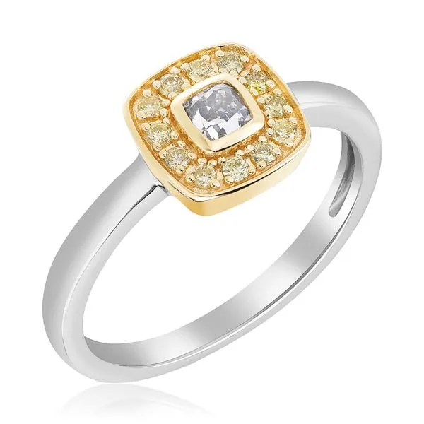Stackable Halo Ring with Fancy Gray Cushion and Yellow Diamond Halo 0.31 carats SIERRA MOON Auburn, CA