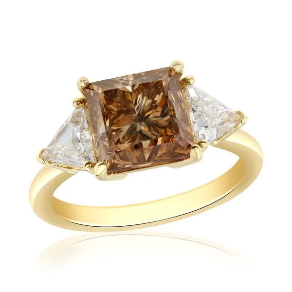 GIA Certified Fancy Brown Princess Cut and Trillion 14k Yellow Gold Diamond Ring Carroll's Jewelers Fort Lauderdale, FL