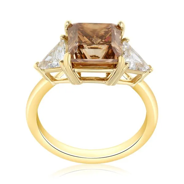 GIA Certified Fancy Brown Princess Cut and Trillion 14k Yellow Gold Diamond Ring Image 2 Carroll's Jewelers Fort Lauderdale, FL