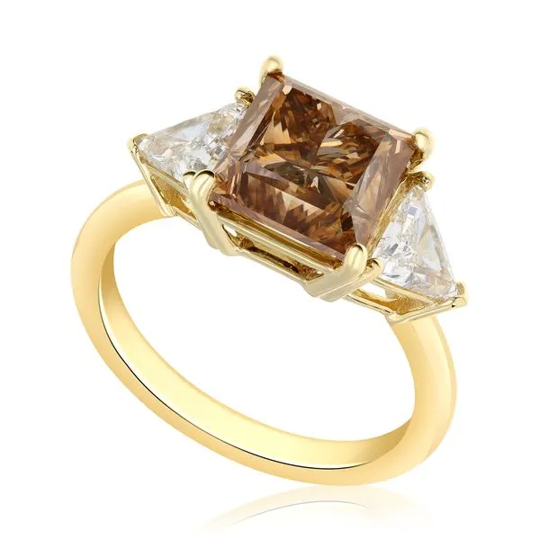 GIA Certified Fancy Brown Princess Cut and Trillion 14k Yellow Gold Diamond Ring Image 4 Carroll's Jewelers Fort Lauderdale, FL