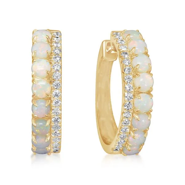 Yellow Gold Calibrated Light Opal Earrings Blue Heron Jewelry Company Poulsbo, WA