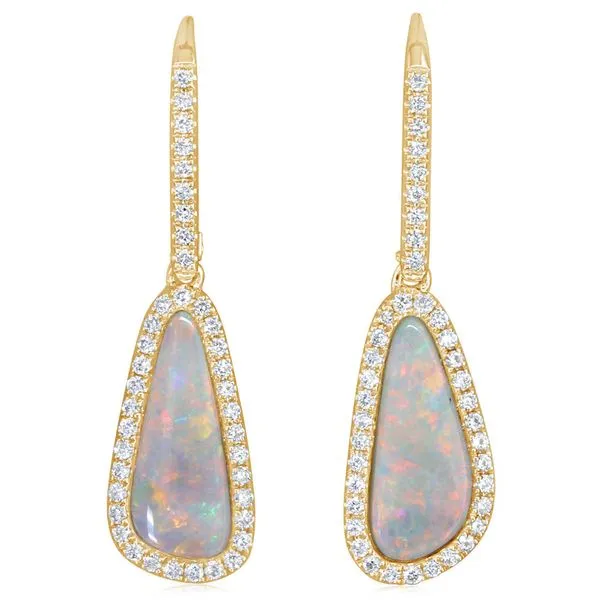 Yellow Gold Natural Light Opal Earrings Blue Heron Jewelry Company Poulsbo, WA