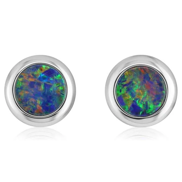 White Gold Opal Doublet Earrings Blue Heron Jewelry Company Poulsbo, WA