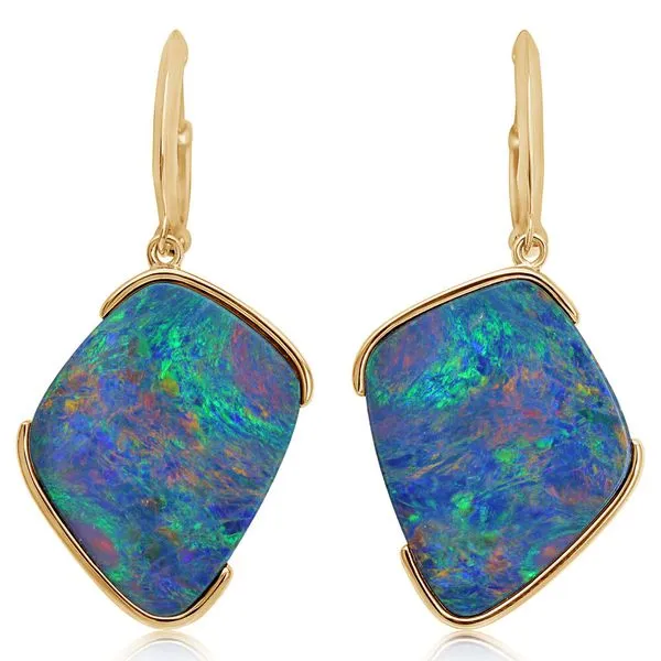 Yellow Gold Opal Doublet Earrings Image 2 Mitchell's Jewelry Norman, OK