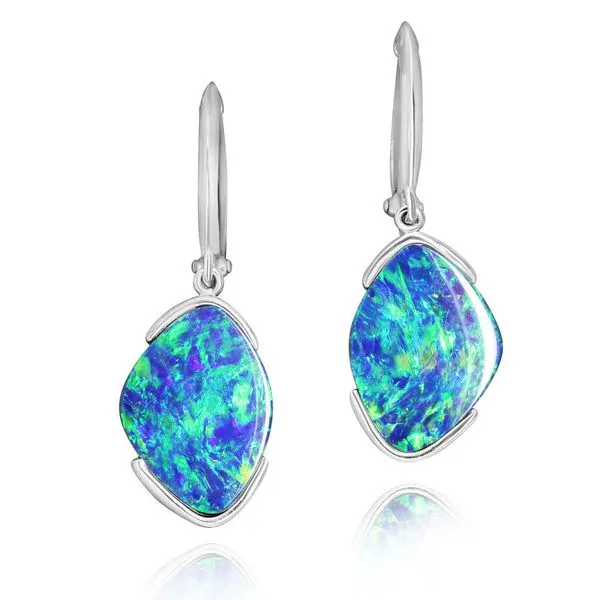 White Gold Opal Doublet Earrings Leslie E. Sandler Fine Jewelry and Gemstones rockville , MD
