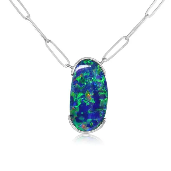 White Gold Opal Doublet Necklace Blue Heron Jewelry Company Poulsbo, WA