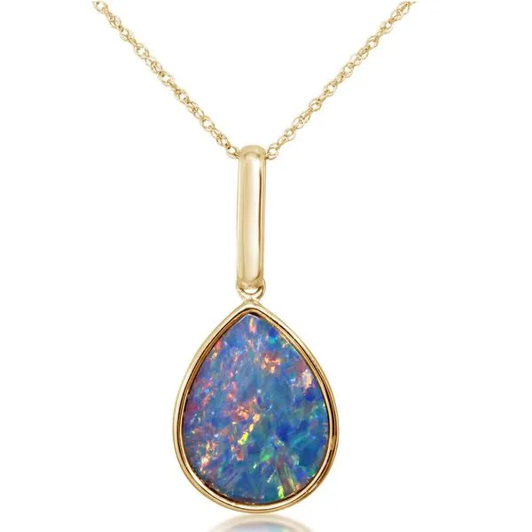 Yellow Gold Opal Doublet Pendant Image 2 Thomas A. Davis Jewelers Holland, MI