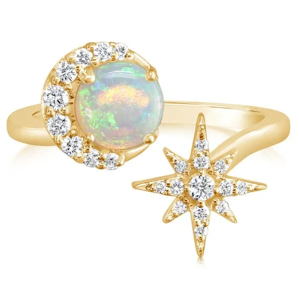 Yellow Gold Calibrated Light Opal Ring Blue Heron Jewelry Company Poulsbo, WA
