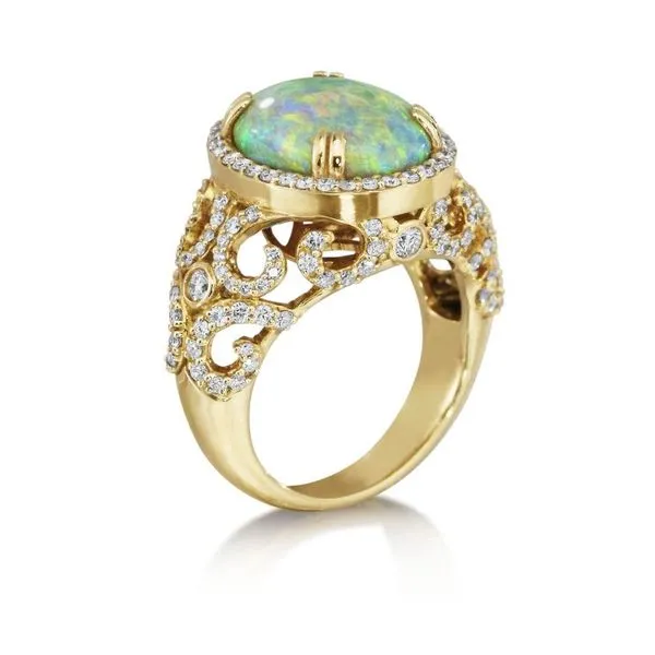 Yellow Gold Black Opal Ring Image 2 Albert's Jewelers Kingsland, GA