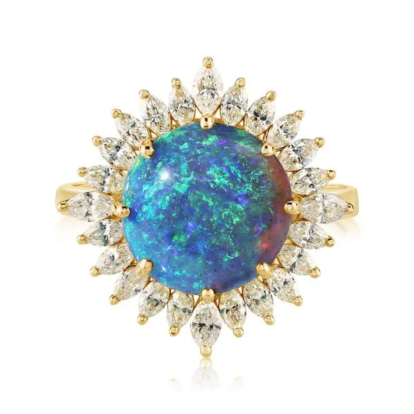 Yellow Gold Black Opal Ring Thomas A. Davis Jewelers Holland, MI