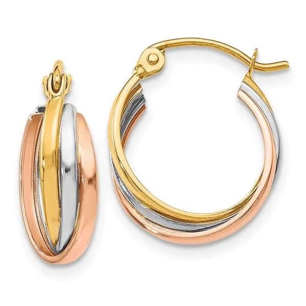 Leslie's 10K Tri-color Polished Hinged Hoop Earrings Spencer's Jewelers Athens, GA