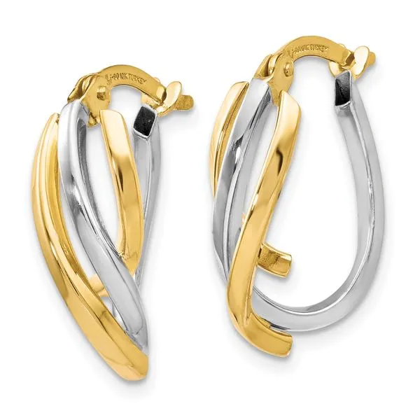 Leslie's 10K Two-tone Polished Twisted Hoop Earrings Image 2 Tidwells of Greenwood Greenwood, SC
