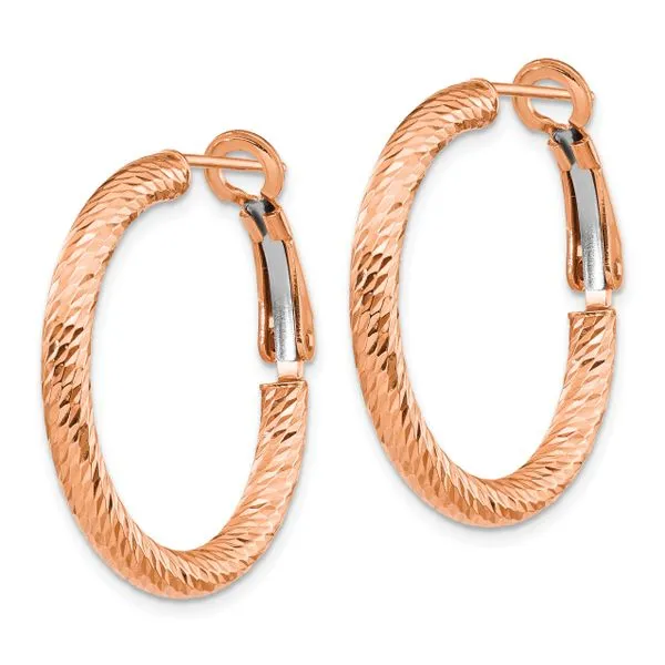 Leslie's 10K 3x20 with Rose Gold Plating D/C Round Omega Back Hoop Earrings Image 2 Mitchell's Jewelry Norman, OK