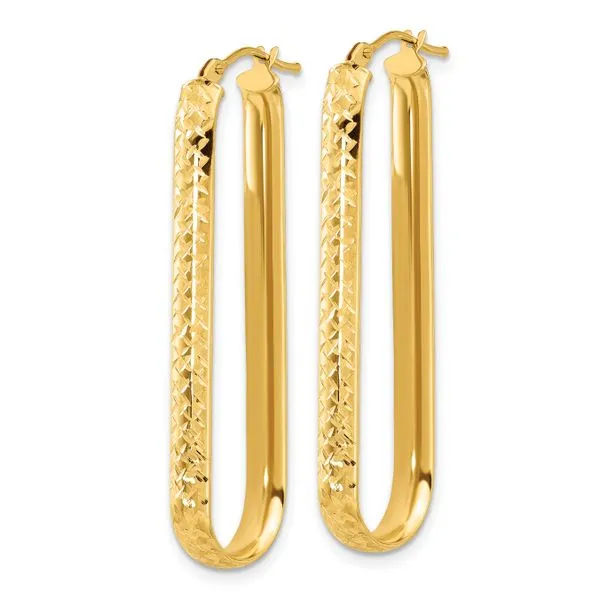 Leslie's 10K Polished and Diamond-cut Oval Hoop Earrings Image 2 Mitchell's Jewelry Norman, OK