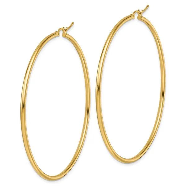 Leslie's 10k Polished 2x60mm Lightweight Tube Hoop Earrings Image 2 Fairfield Center Jewelers Fairfield, CT
