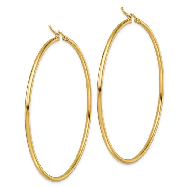 Leslie's 10k Polished 2x60mm Lightweight Tube Hoop Earrings Image 4 Fairfield Center Jewelers Fairfield, CT