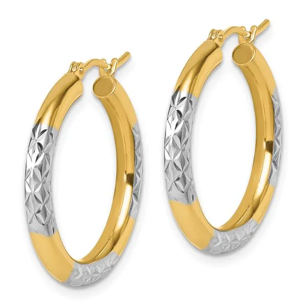 Leslie's 10K with Rhodium Diamond Cut 3mm Hoop Earrings Image 2 Spencer's Jewelers Athens, GA
