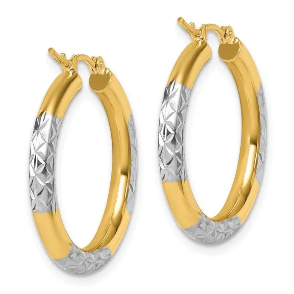 Leslie's 10K with Rhodium Diamond Cut 3mm Hoop Earrings Image 4 Spencer's Jewelers Athens, GA
