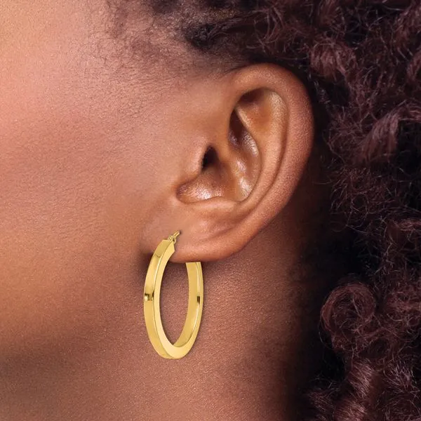 Leslie's 10k 3mm Polished Square Hoop Earrings Image 3 Mitchell's Jewelry Norman, OK