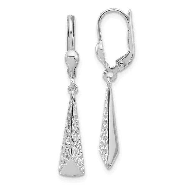 Leslie's 10K White Gold Polished/Textured Leverback Dangle Earrings Diny's Jewelers Middleton, WI
