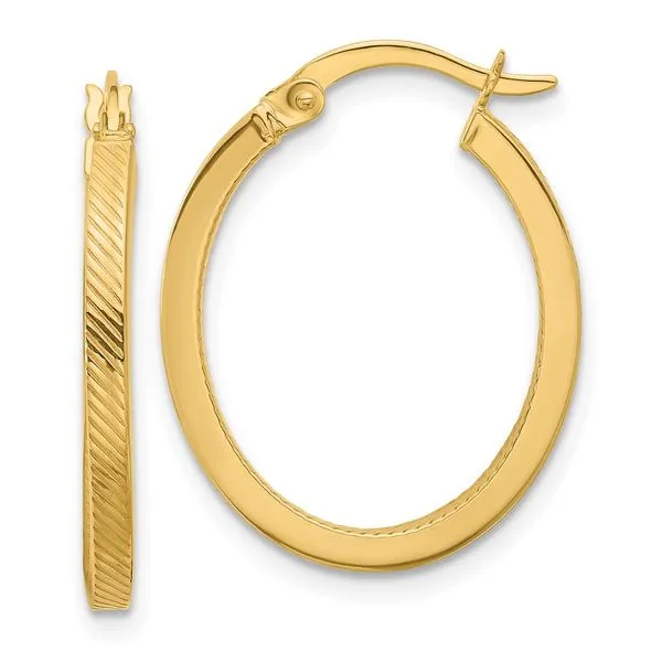 Leslie's 10K Polished and Textured Oval Hoop Earrings Delfine's Jewelry Charleston, WV