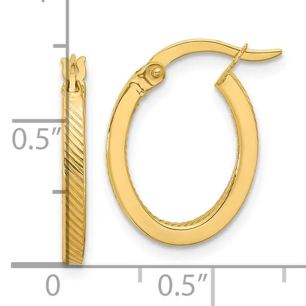 Leslie's 10K Polished and Textured Oval Hoop Earrings Image 4 Michael's Jewelry North Wilkesboro, NC
