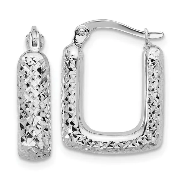 Leslie's 10K White Gold Polished and Diamond-cut Square Hoop Earrings Valentine's Fine Jewelry Dallas, PA