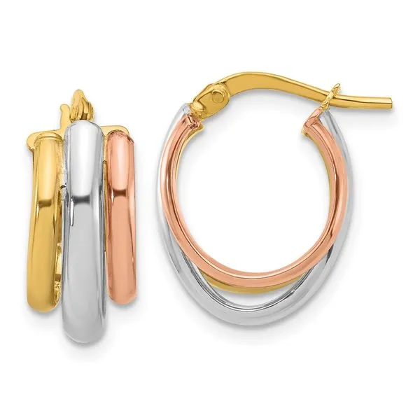 Leslie's 10K w/ White RH/ Rose GP Polished 3 Row Oval Hoop Earrings Atlanta West Jewelry Douglasville, GA