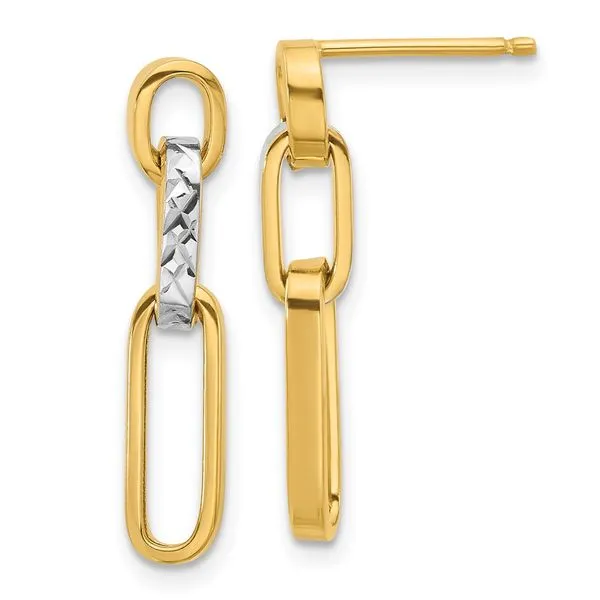 Leslie's 10K w/Rhodium Polished and D/C Link Dangle Post Earrings Leslie E. Sandler Fine Jewelry and Gemstones rockville , MD