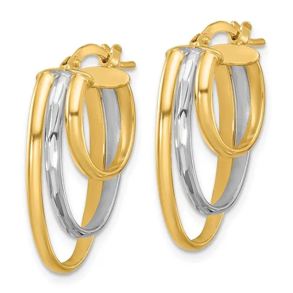 Leslie's 10K W/White Rhodium Polished 3-row Oval Hoop Earrings Image 2 Ask Design Jewelers Olean, NY