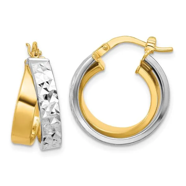 Leslie's 10K W/White Rhodium Polished and Diamond-cut Hoop Earrings Gaines Jewelry FLINT, MI