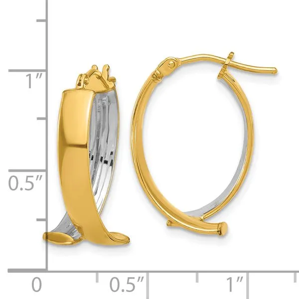 Leslie's 10K W/White Rhodium Polished and Textured Fancy Hoop Earrings Image 3 Spath Jewelers Bartow, FL