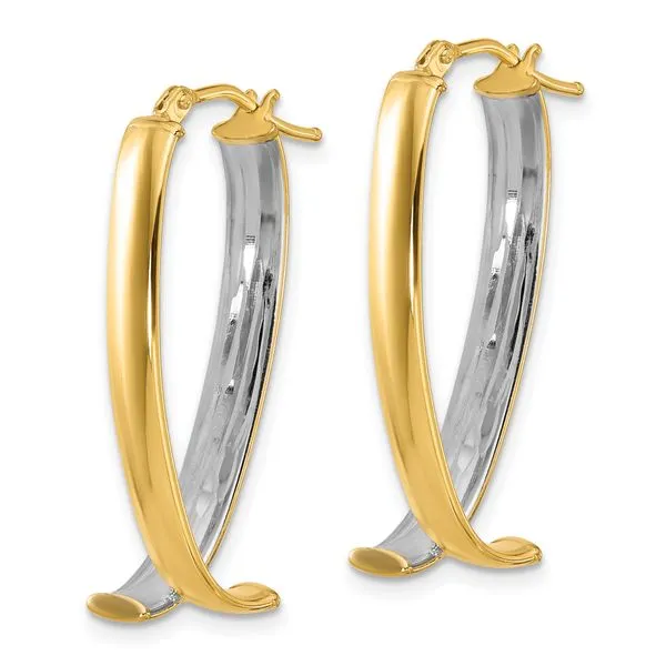Leslie's 10K W/White Rhodium Polished and Textured Fancy Hoop Earrings Image 2 Atlanta West Jewelry Douglasville, GA