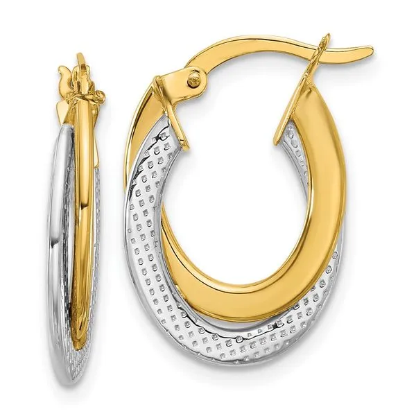 Leslie's 10K with Rhodium Polished and Textured Fancy Hoop Earrings Albert's Jewelers Kingsland, GA