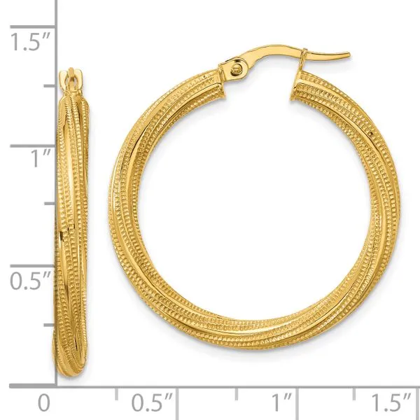 Leslie's 10k Polished and Textured Twisted Tube Hoop Earrings Image 3 Leslie E. Sandler Fine Jewelry and Gemstones rockville , MD
