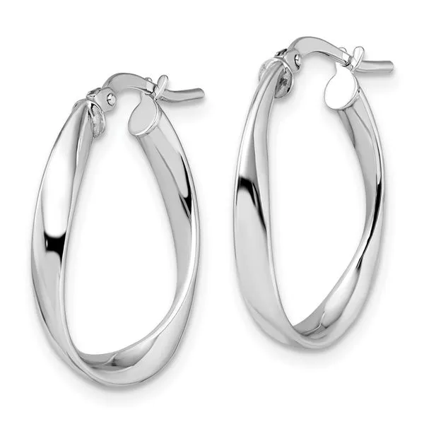 Leslie's 10K with White Rhodium Plating Polished Hoop Earrings Image 2 Leslie E. Sandler Fine Jewelry and Gemstones rockville , MD
