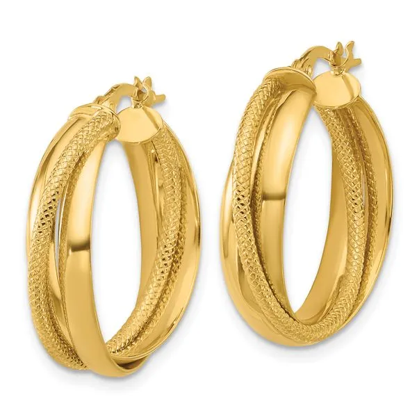Leslie's 10K Polished and Textured Round Hoop Earrings Image 2 Diny's Jewelers Middleton, WI