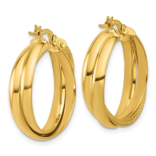 Leslie's 10K Polished and Textured Round Hoop Earrings Image 3 Spencer's Jewelers Athens, GA