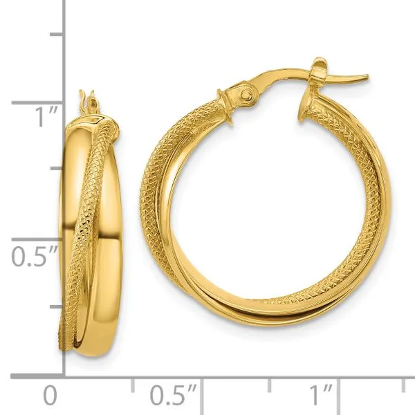 Leslie's 10K Polished and Textured Round Hoop Earrings Image 4 Spencer's Jewelers Athens, GA