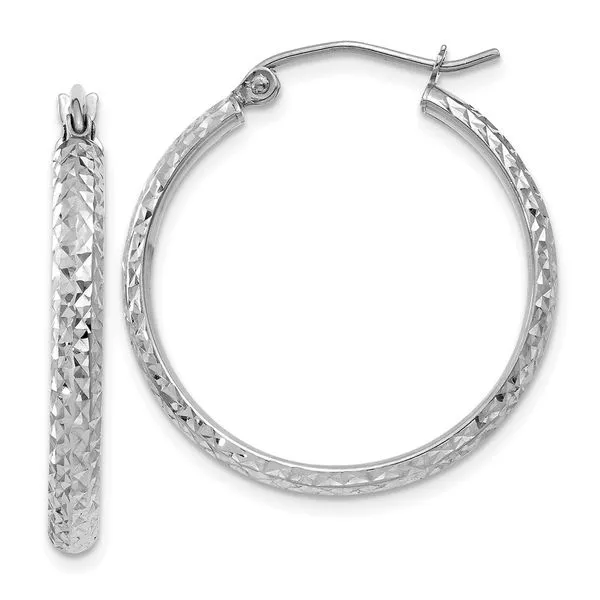 Leslie's 10k White Gold D/C 2.8x25mm Hollow Hoop Earrings Jerald Jewelers Latrobe, PA