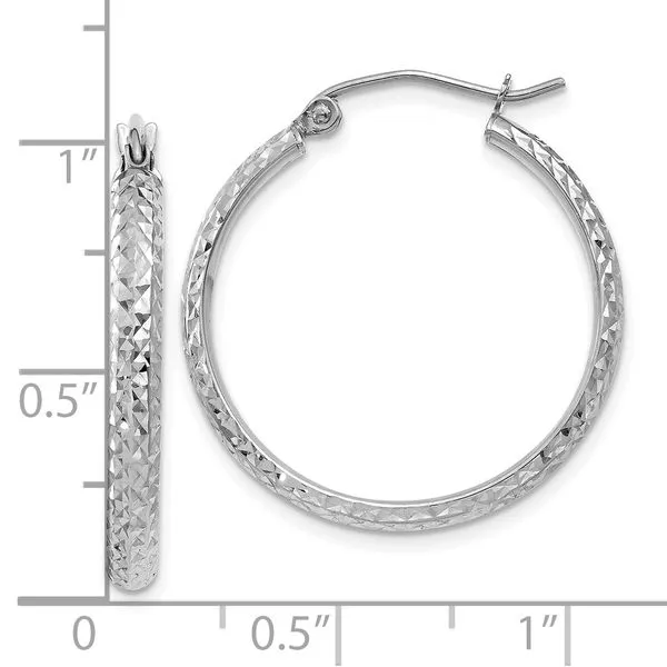 Leslie's 10k White Gold D/C 2.8x25mm Hollow Hoop Earrings Image 3 Albert's Jewelers Kingsland, GA