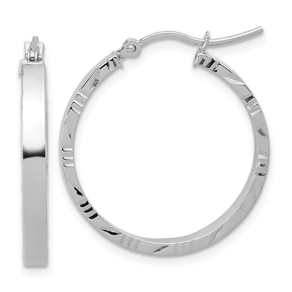 Leslie's 10k White Gold D/C Edge Medium 3mm Polish Hoop Earrings Trenton Jewelers Ltd. Trenton, MI