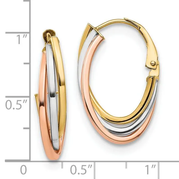 Leslie's 10K Tri-color Polished Hoop Earrings Image 3 Spath Jewelers Bartow, FL